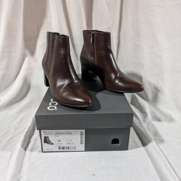 ECCO Pointy Brandy Coloured Ankle Boots With Zipper Block Heel Women's 7 - 7.5 - Picture 7 of 8